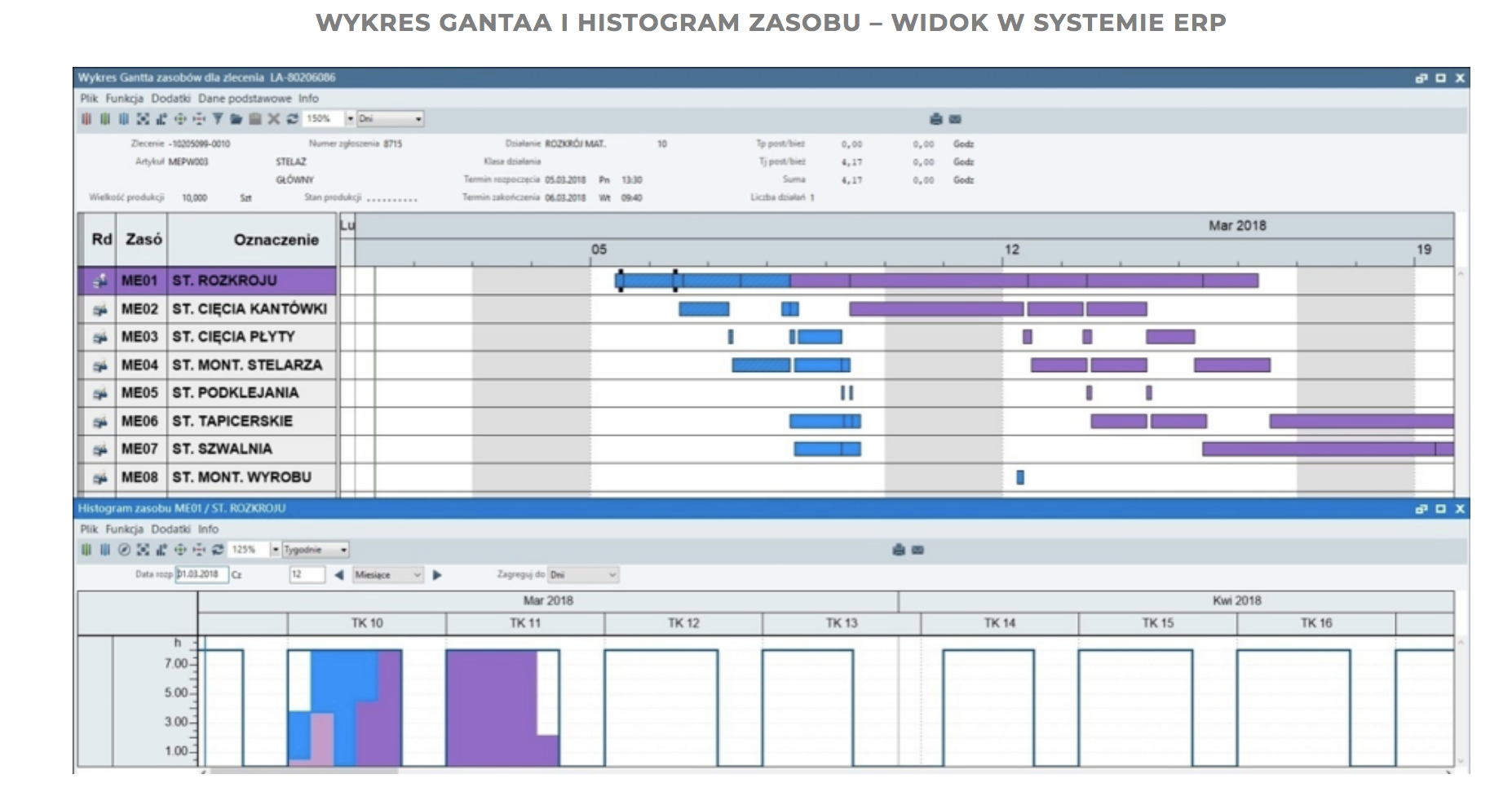 wykres ganta widok w systemie erp